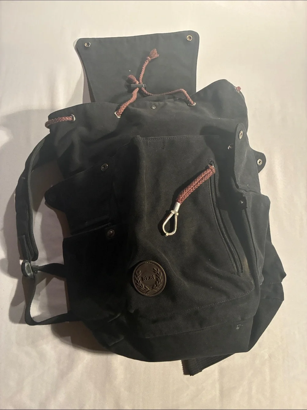 Men's Black Canvas Backpack with Front Flap - Unbranded